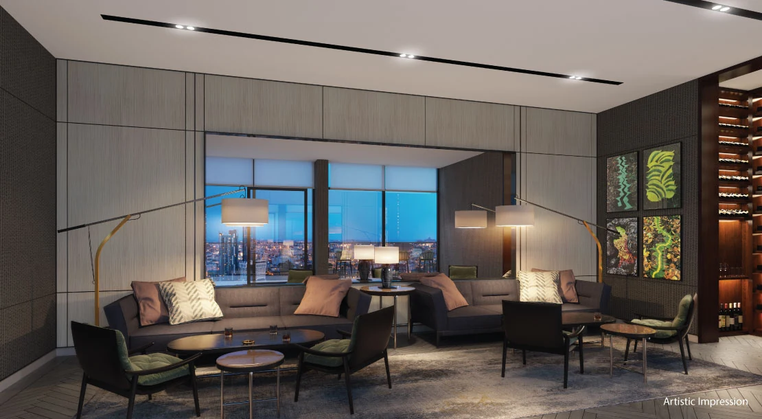 Living room of a Purva Orient Grand residence with a view over the city